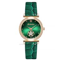 Luksusowe kobiety moda 2022 zielone zegarki cechy diament Studded zegarek kwarcowy panie skórzane zegarki na rękę elegancki Montre Femme 5